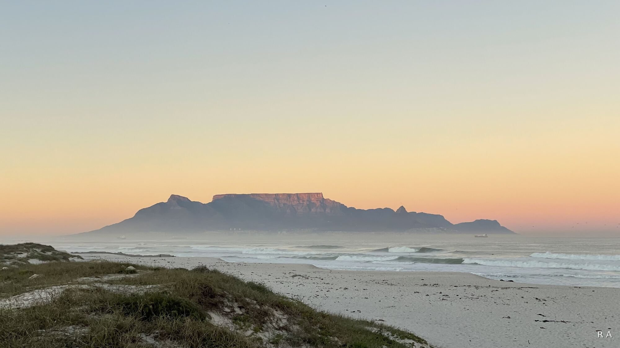 Table Mountain at dusk from the beach